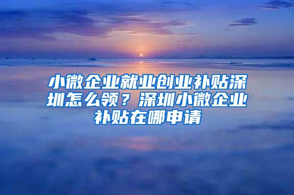 小微企业就业创业补贴深圳怎么领？深圳小微企业补贴在哪申请