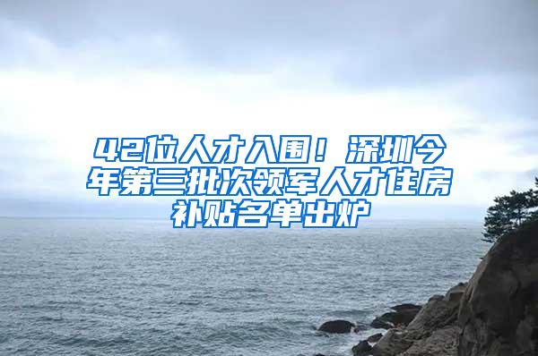 42位人才入围！深圳今年第三批次领军人才住房补贴名单出炉