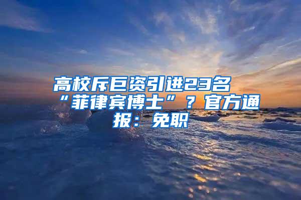 高校斥巨资引进23名“菲律宾博士”？官方通报：免职