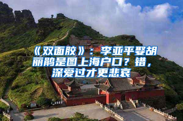 《双面胶》：李亚平娶胡丽鹃是图上海户口？错，深爱过才更悲哀