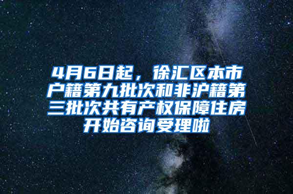 4月6日起，徐汇区本市户籍第九批次和非沪籍第三批次共有产权保障住房开始咨询受理啦