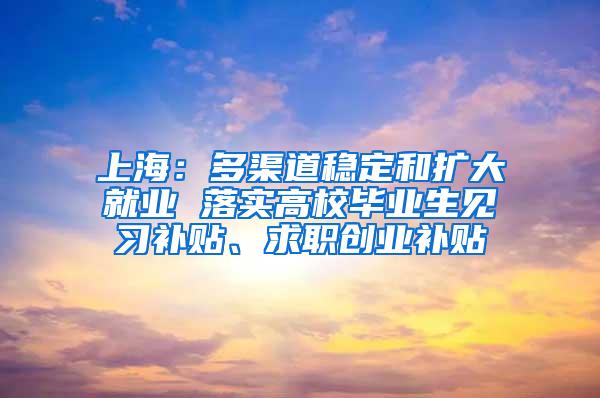 上海：多渠道稳定和扩大就业 落实高校毕业生见习补贴、求职创业补贴