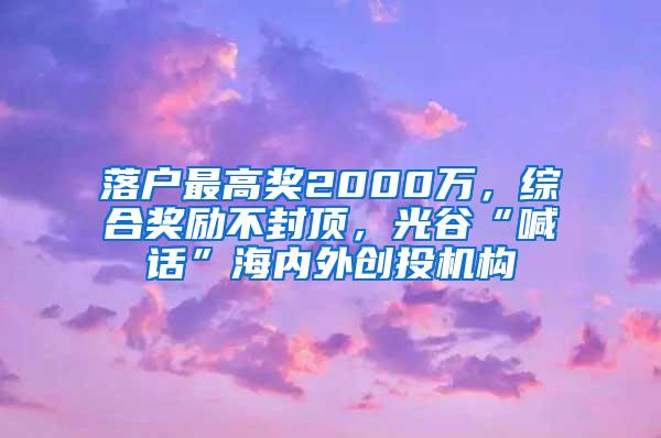 落户最高奖2000万，综合奖励不封顶，光谷“喊话”海内外创投机构