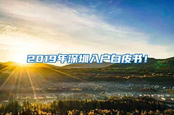 2019年深圳入户白皮书！