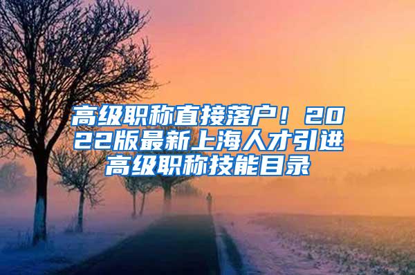 高级职称直接落户！2022版最新上海人才引进高级职称技能目录