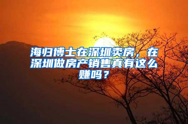 海归博士在深圳卖房，在深圳做房产销售真有这么赚吗？