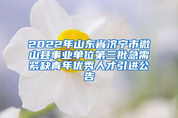 2022年山东省济宁市微山县事业单位第三批急需紧缺青年优秀人才引进公告