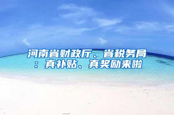 河南省财政厅、省税务局：真补贴、真奖励来啦