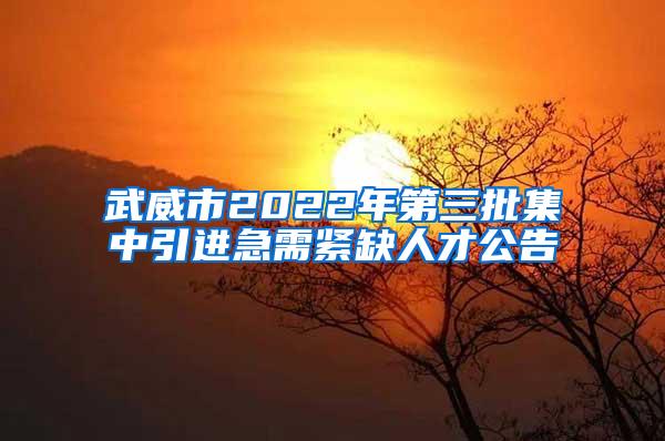 武威市2022年第三批集中引进急需紧缺人才公告