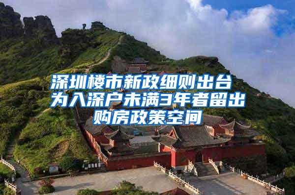 深圳楼市新政细则出台 为入深户未满3年者留出购房政策空间