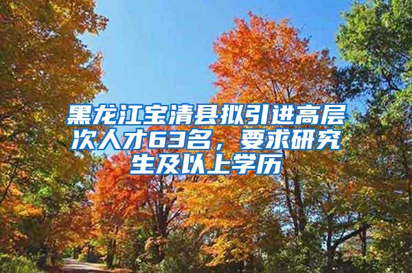 黑龙江宝清县拟引进高层次人才63名，要求研究生及以上学历