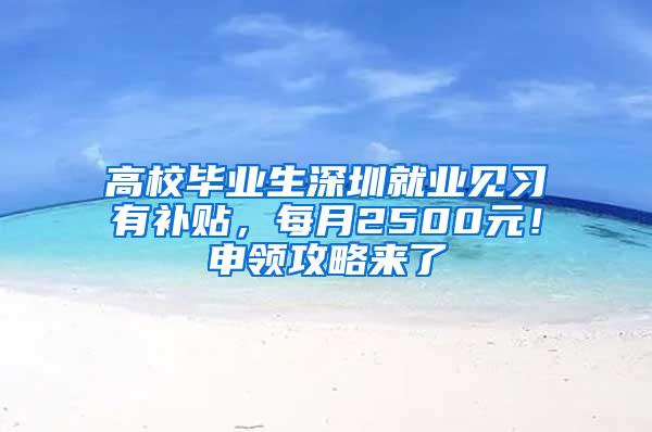 高校毕业生深圳就业见习有补贴，每月2500元！申领攻略来了