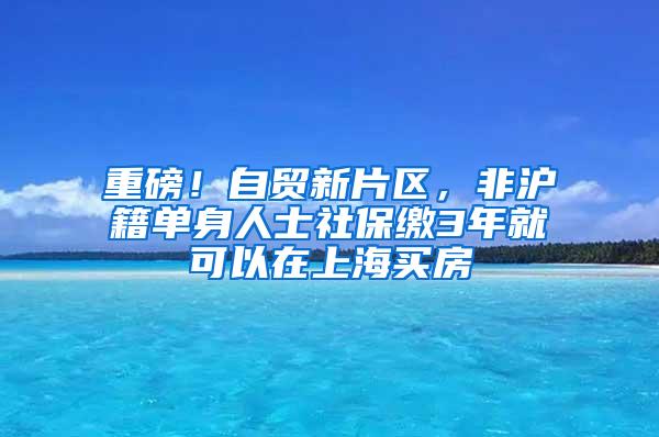 重磅！自贸新片区，非沪籍单身人士社保缴3年就可以在上海买房