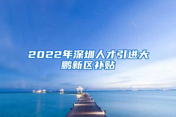 2022年深圳人才引进大鹏新区补贴