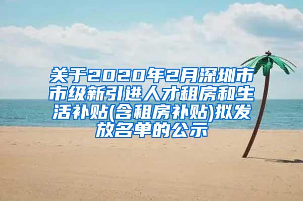 关于2020年2月深圳市市级新引进人才租房和生活补贴(含租房补贴)拟发放名单的公示