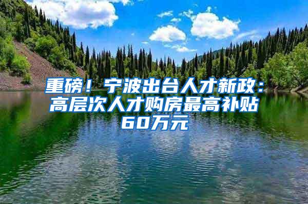 重磅！宁波出台人才新政：高层次人才购房最高补贴60万元