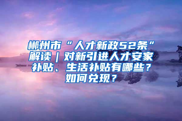 郴州市“人才新政52条”解读｜对新引进人才安家补贴、生活补贴有哪些？如何兑现？