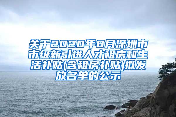 关于2020年8月深圳市市级新引进人才租房和生活补贴(含租房补贴)拟发放名单的公示