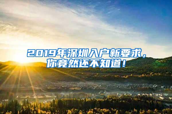 2019年深圳入户新要求，你竟然还不知道！