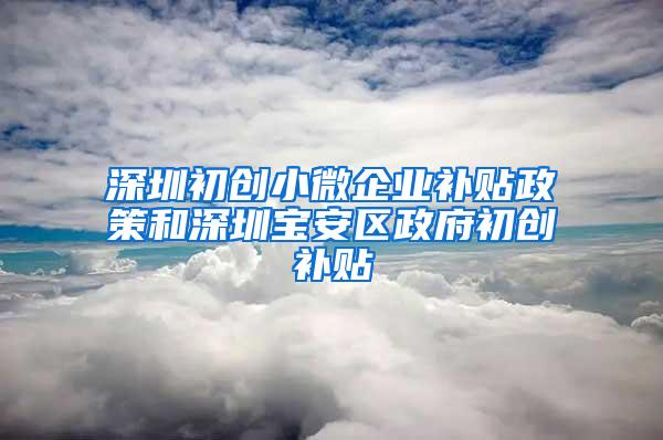 深圳初创小微企业补贴政策和深圳宝安区政府初创补贴