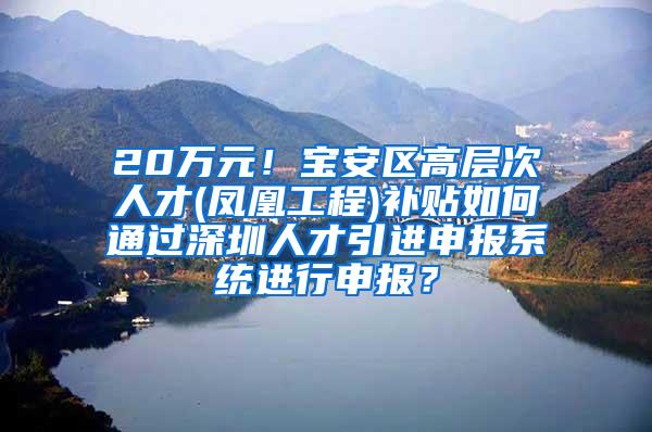 20万元！宝安区高层次人才(凤凰工程)补贴如何通过深圳人才引进申报系统进行申报？