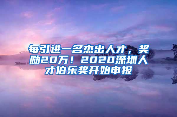 每引进一名杰出人才，奖励20万！2020深圳人才伯乐奖开始申报