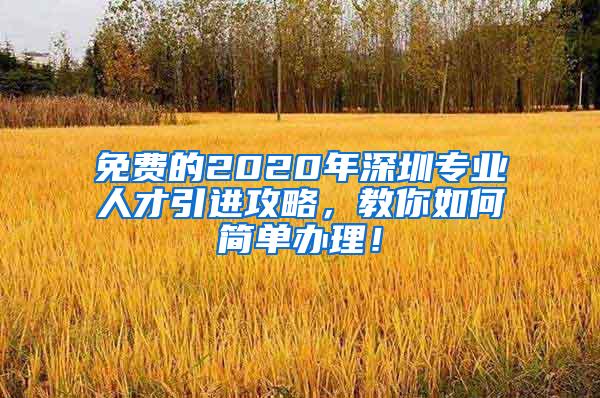 免费的2020年深圳专业人才引进攻略，教你如何简单办理！