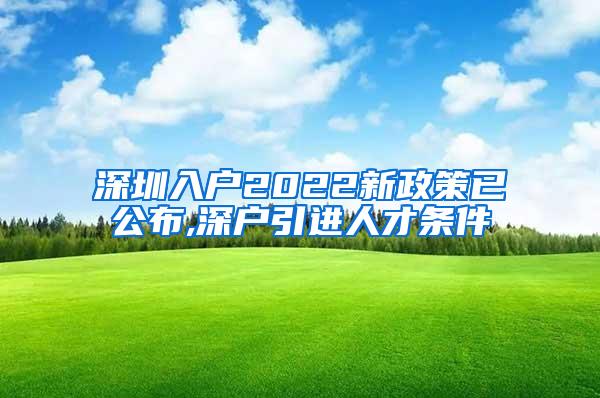 深圳入户2022新政策已公布,深户引进人才条件