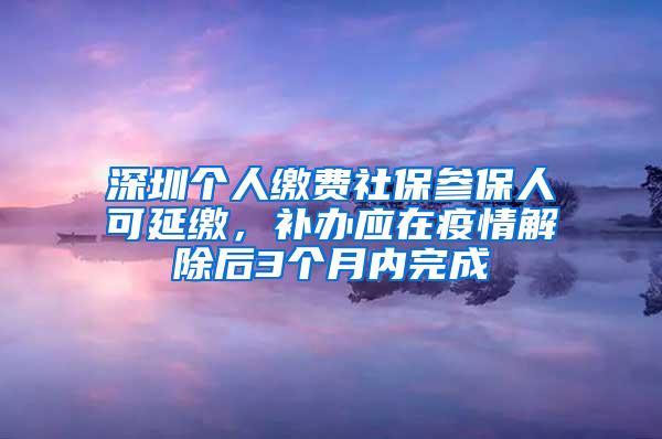 深圳个人缴费社保参保人可延缴，补办应在疫情解除后3个月内完成