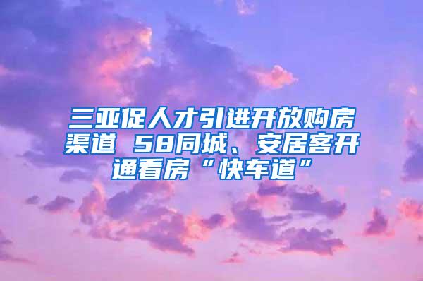 三亚促人才引进开放购房渠道 58同城、安居客开通看房“快车道”