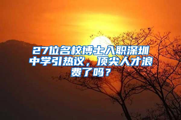 27位名校博士入职深圳中学引热议，顶尖人才浪费了吗？