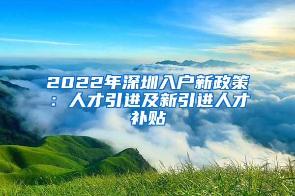 2022年深圳入户新政策：人才引进及新引进人才补贴