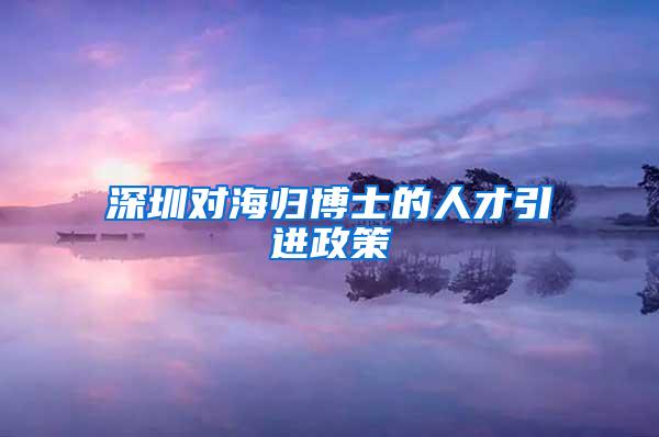 深圳对海归博士的人才引进政策