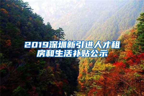 2019深圳新引进人才租房和生活补贴公示