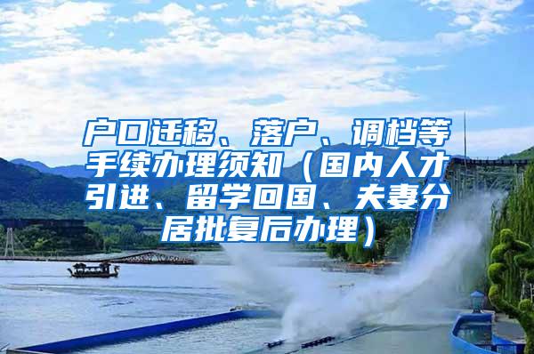 户口迁移、落户、调档等手续办理须知（国内人才引进、留学回国、夫妻分居批复后办理）