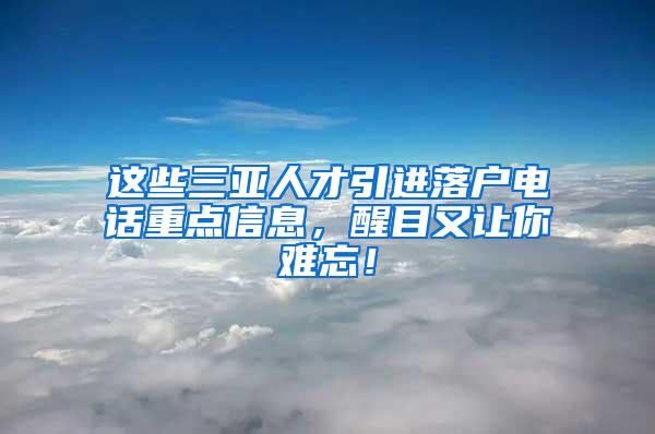 这些三亚人才引进落户电话重点信息，醒目又让你难忘！