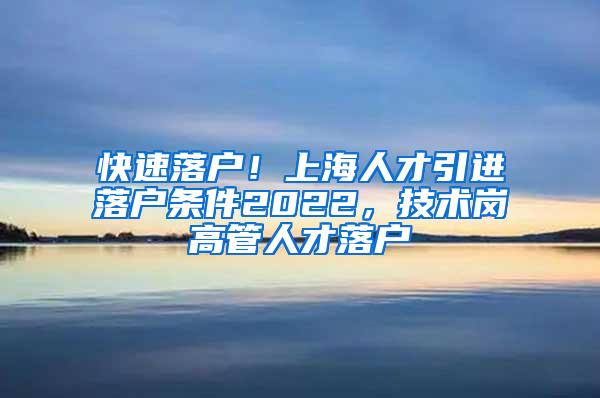 快速落户！上海人才引进落户条件2022，技术岗高管人才落户