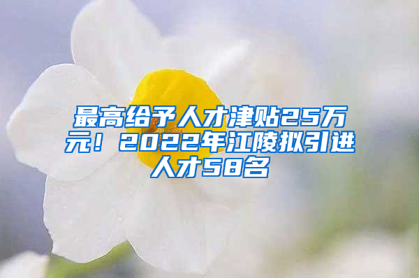 最高给予人才津贴25万元！2022年江陵拟引进人才58名