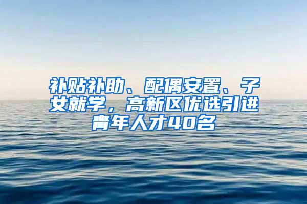 补贴补助、配偶安置、子女就学，高新区优选引进青年人才40名