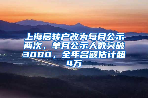 上海居转户改为每月公示两次，单月公示人数突破3000，全年名额估计超4万