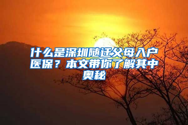 什么是深圳随迁父母入户医保？本文带你了解其中奥秘