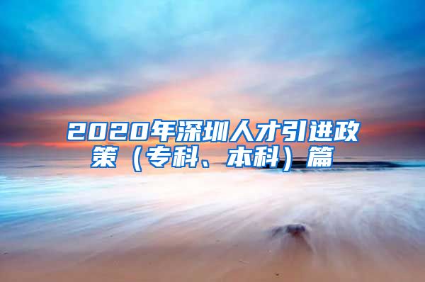 2020年深圳人才引进政策（专科、本科）篇