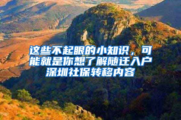 这些不起眼的小知识，可能就是你想了解随迁入户深圳社保转移内容