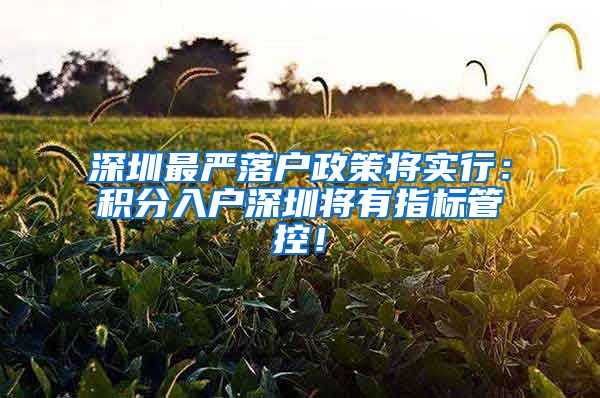 深圳最严落户政策将实行：积分入户深圳将有指标管控！