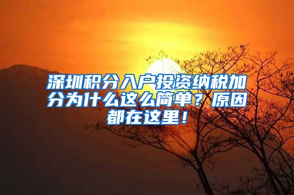 深圳积分入户投资纳税加分为什么这么简单？原因都在这里！