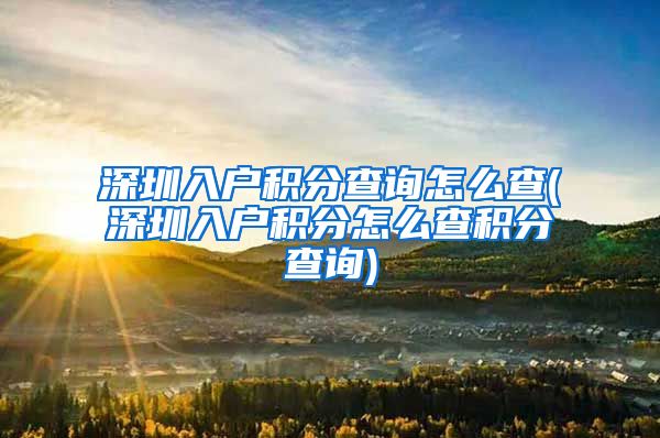 深圳入户积分查询怎么查(深圳入户积分怎么查积分查询)