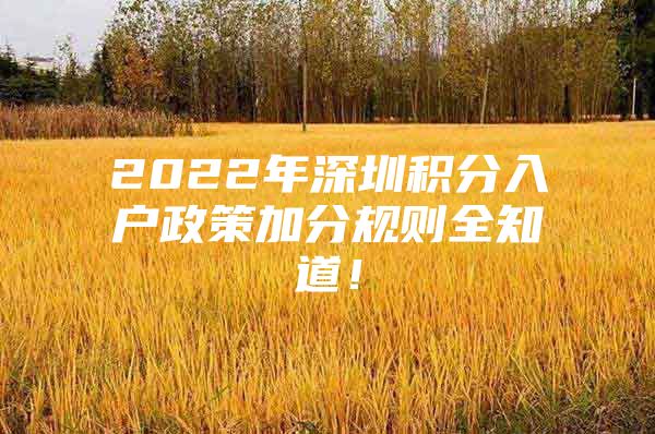 2022年深圳积分入户政策加分规则全知道！